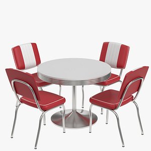 3D Retro Diner Table and Chairs 1
