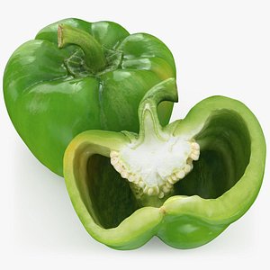 Green Bell Pepper Whole and Half 3D model