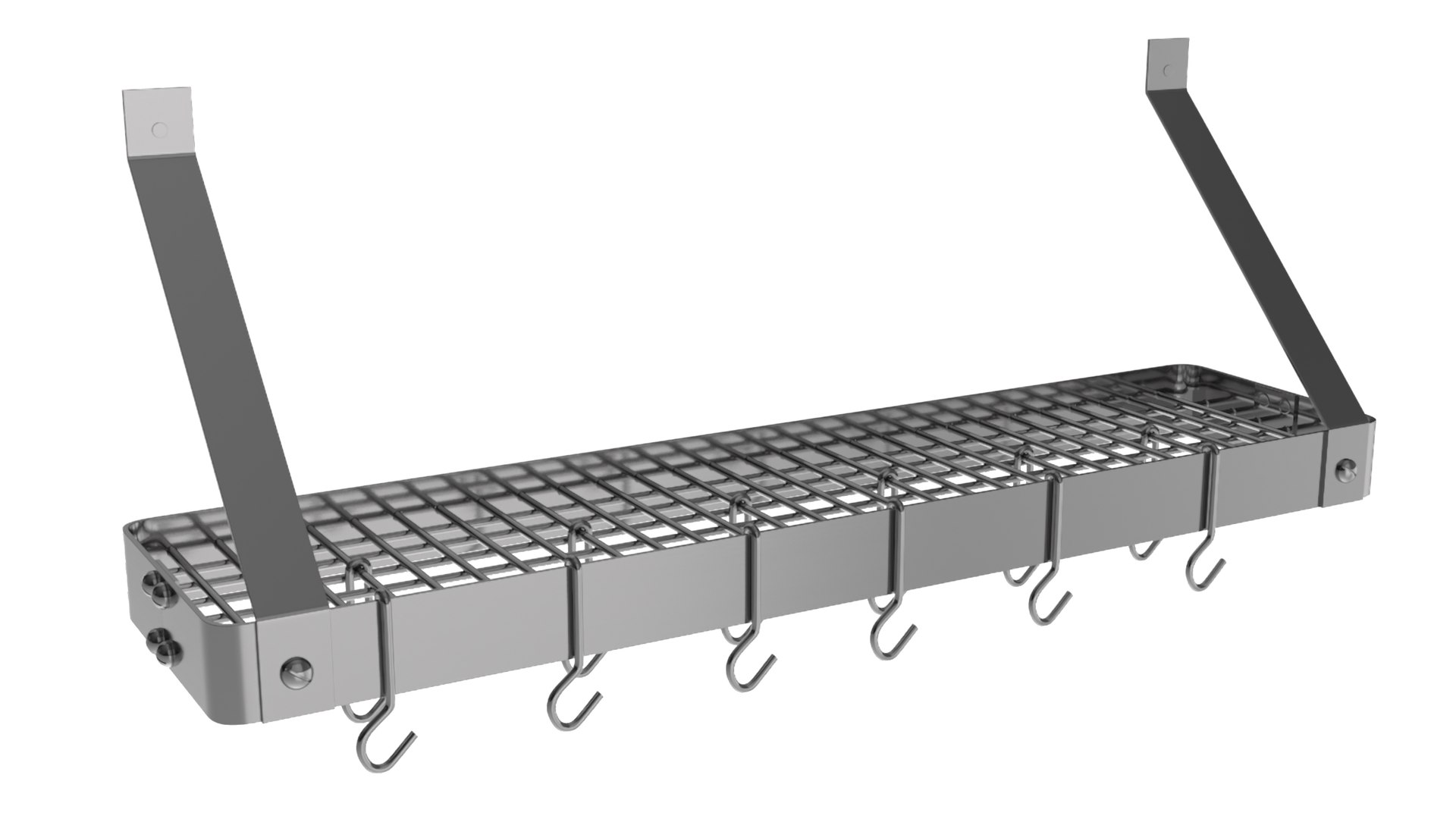 Wall Mounted Kitchen Pan Pot Rack Silver 3D model preview