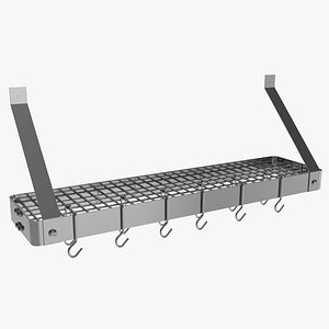 3D Wall Mounted Kitchen Pan Pot Rack Silver model
