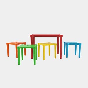 3D table stools utter ikea model