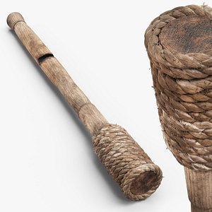 3D Rope Wrapped Wooden Torch Tool Brown Fur model