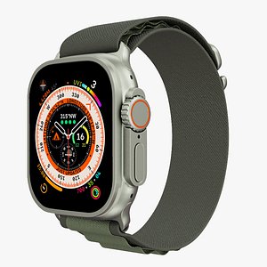 Apple Watch Ultra Titanium Case with Green Alpine Loop 3D model