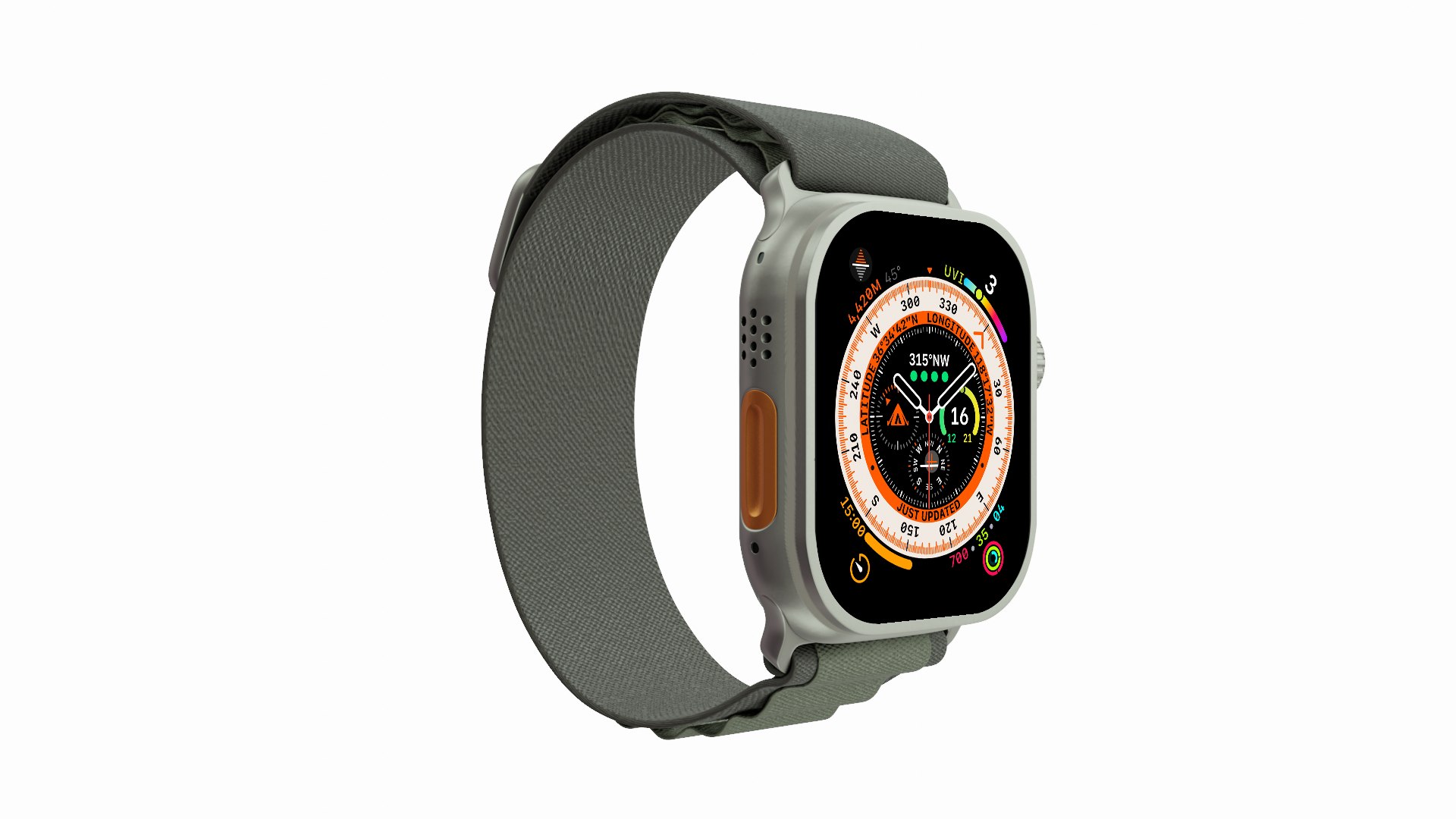Apple Watch Ultra Titanium Case With Green Alpine Loop 3D Model