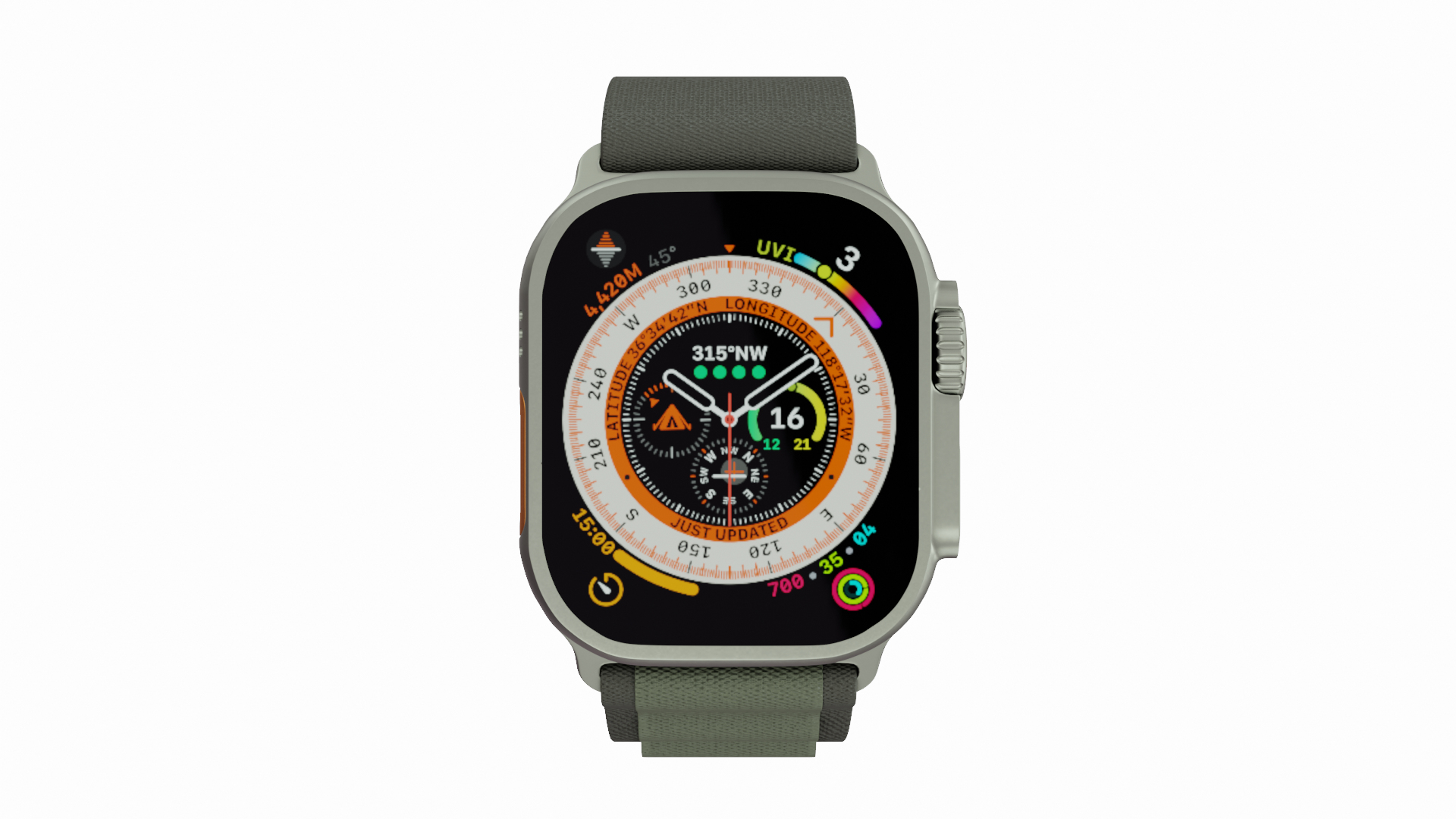 Apple Watch Ultra Titanium Case With Green Alpine Loop 3D Model