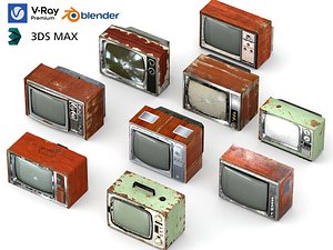 Vintage Old CRT TV 3D Model Retro Broken Television Pack 3D model