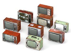 Vintage Old CRT TV 3D Model Retro Broken Television Pack 3D model