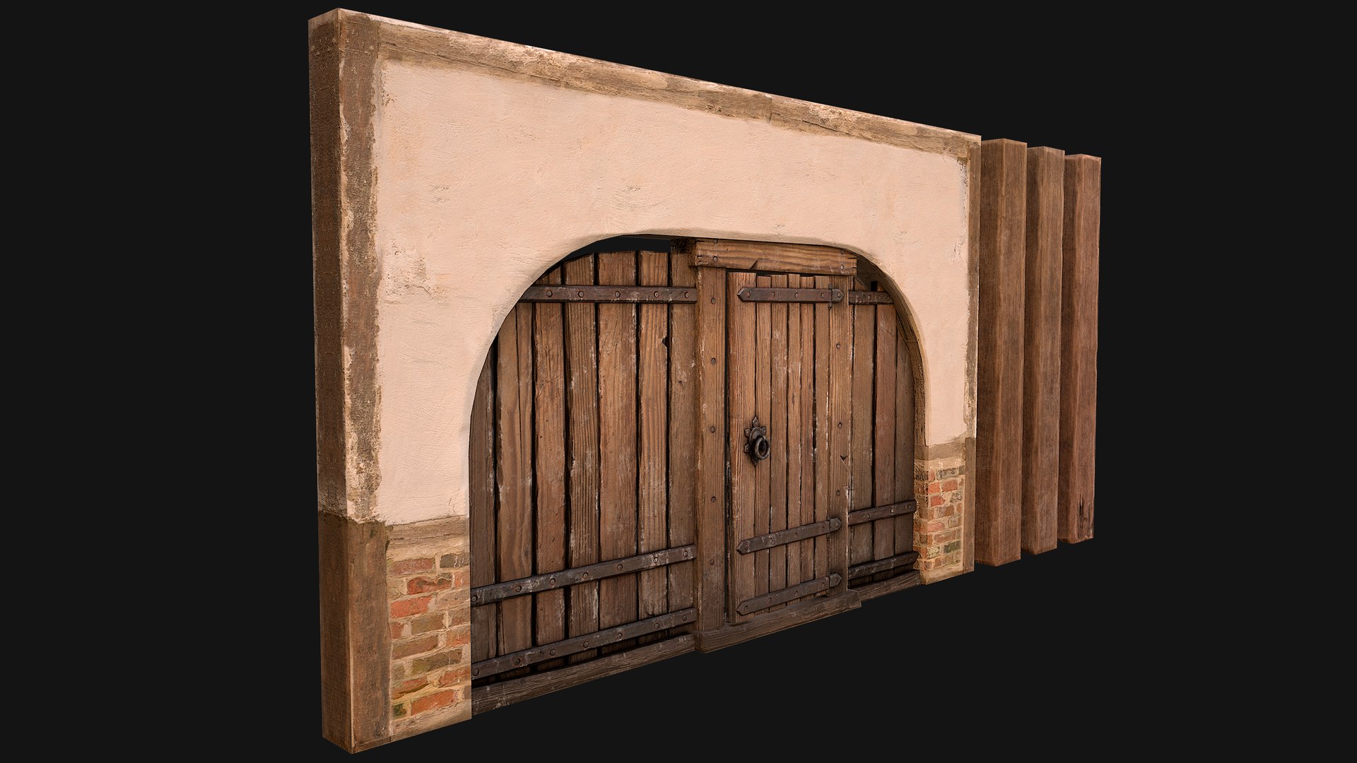 3D Medieval Door and Wooden Wall - TurboSquid 2155479