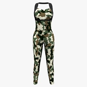 3D Female Military Camouflage Bodysuit Outfit model