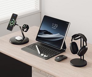 Modern Tech Desk Setup with Tablet and Accessories