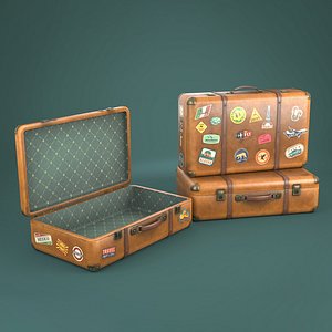 Vintage travelling suitcases lowpoly 3D model