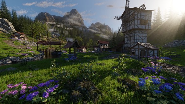 Medieval Village Scene 3D model