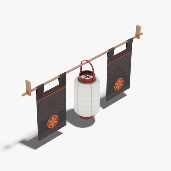 Japanese Furniture Kit - Paper Lamp on rod with flags 3D model