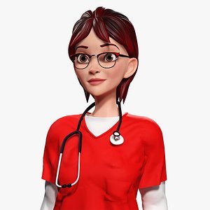 Toon Female Medic Rigged Model Nurse Medical Doctor