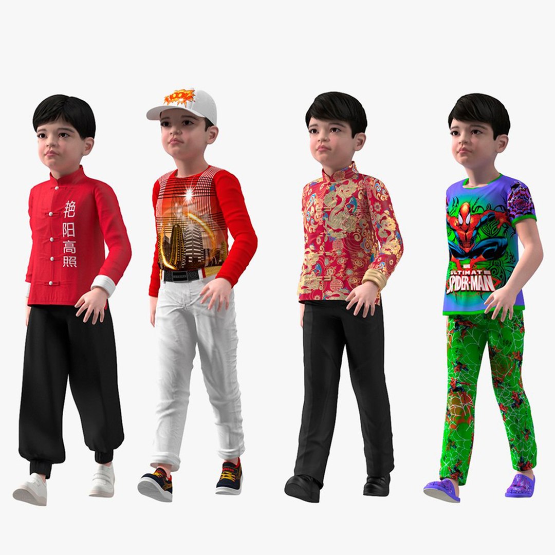Rigged Asian Child Boys Collection 2 for Maya 3D model preview
