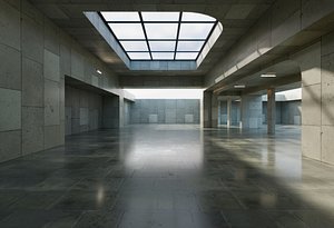 Daylight Concrete Atrium Scene - Architectural Background - V3U1