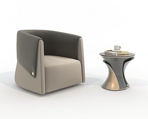 3D Modern Leather Lounge Chair with Side Table Set 5