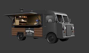 Food Truck 3D Model Mobile Kitchen Vehicle with Interior