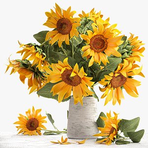 3D Flower bouquet of sunflowers in a vase 118 model