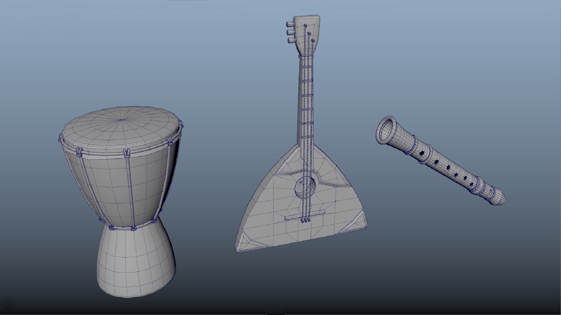 3D Musical Instruments Drum Flute Balalaika PBR Game Ready Low-poly 3D ...