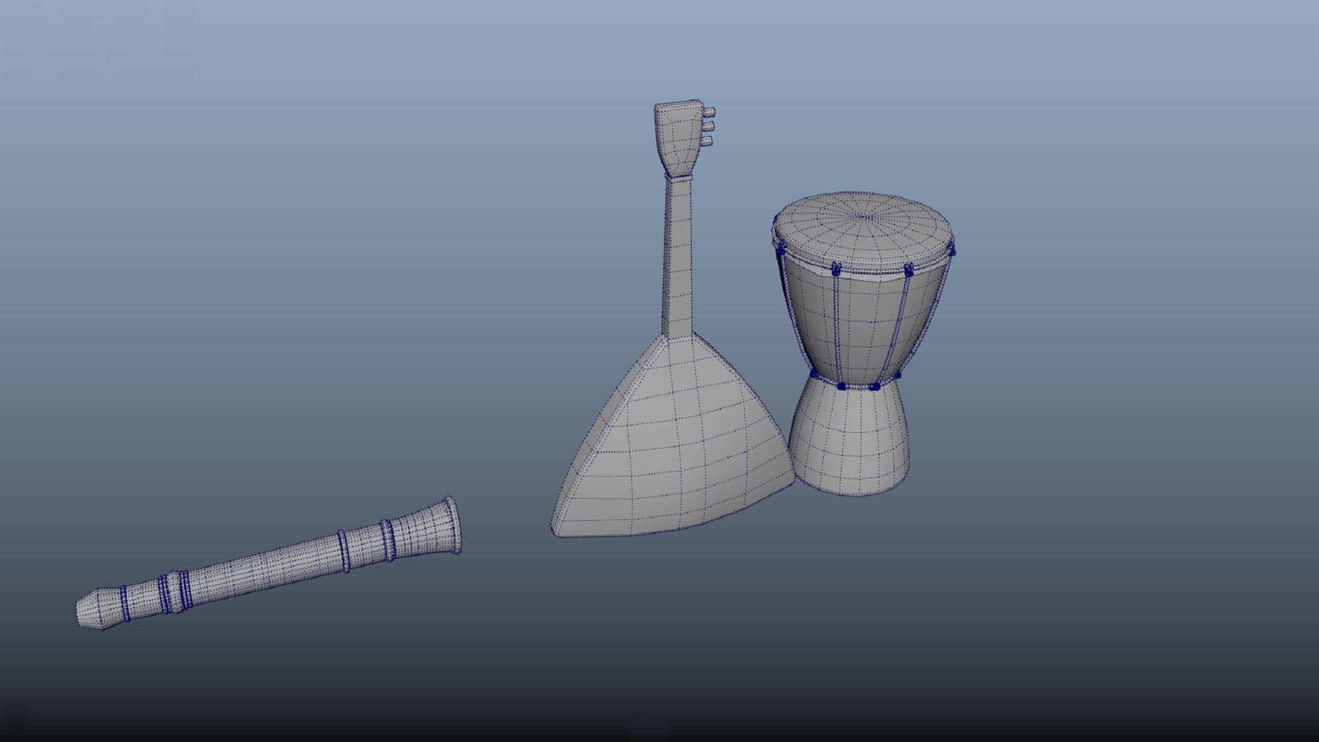 3D Musical Instruments Drum Flute Balalaika PBR Game Ready Low-poly 3D ...