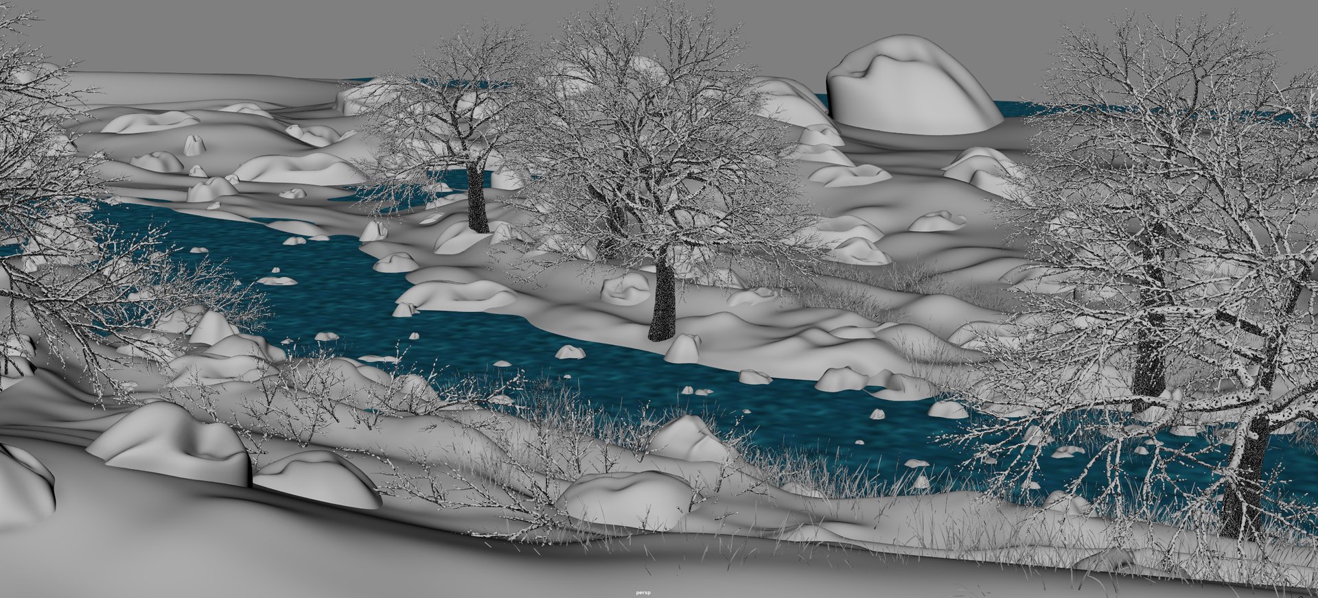 3D Model Snow Landscape River - TurboSquid 1580171