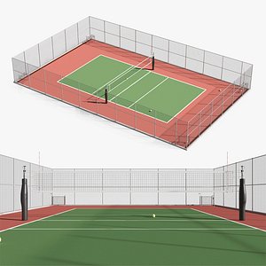 Outdoor Tennis Court with Wire Fence Green and Red
