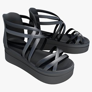 Black Flat Strap Sandals 3D model