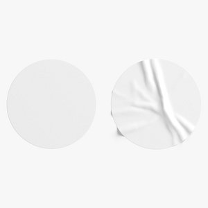Two White Round Stickers - smooth and rugose glue label 3D model