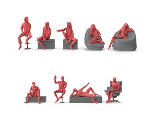 Low Poly Posed People Pack 22 - Sit And Relax 3D model