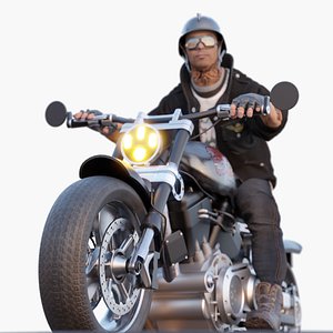 Biker on motorcycle 3D