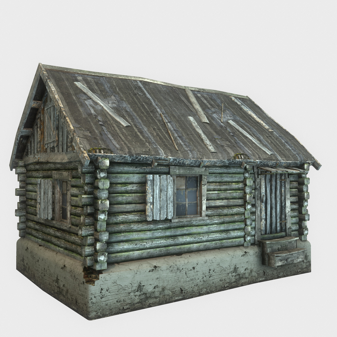 3d old wooden house model