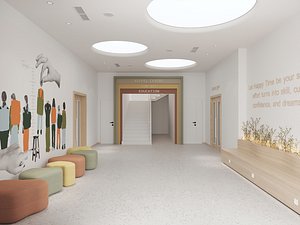 Modern School Lobby  Corridor Interior Full Scene model