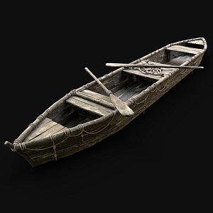 LONG BOAT ROWBOAT WOODEN FISHERMAN RIVER FISH LAKE CANOE SHIP model