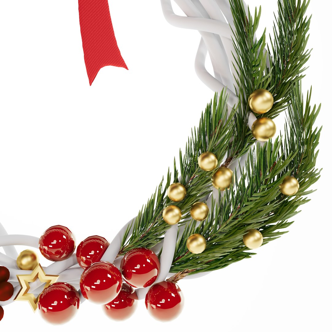 3D Rattan Wreath Christmas Decor Yellow And Red Bow - TurboSquid 2167823