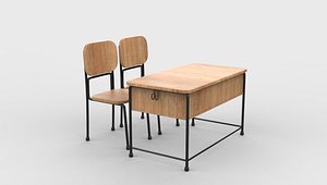 School Desk and Chair 04 3D model 3D model