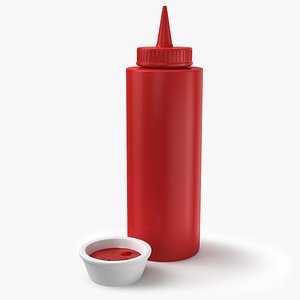 Ketchup Bottle And Plate 3D Model