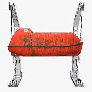 Aged Lifeboat with Davit Crane System Marine Rescue Vessel Model