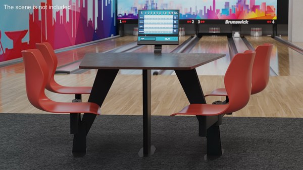 modelo 3d Mesa de bolos con sillas rojas y monitor. - TurboSquid 2230698