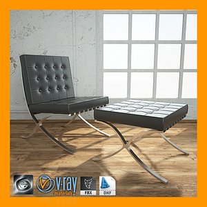 3d barcelona chair ottoman