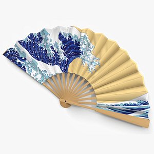 Japanese Folding Fan with Great Wave Print