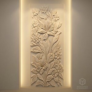 Decorative Floral Lily Relief Wall Decor Set STL Mural CNC 412 3D model