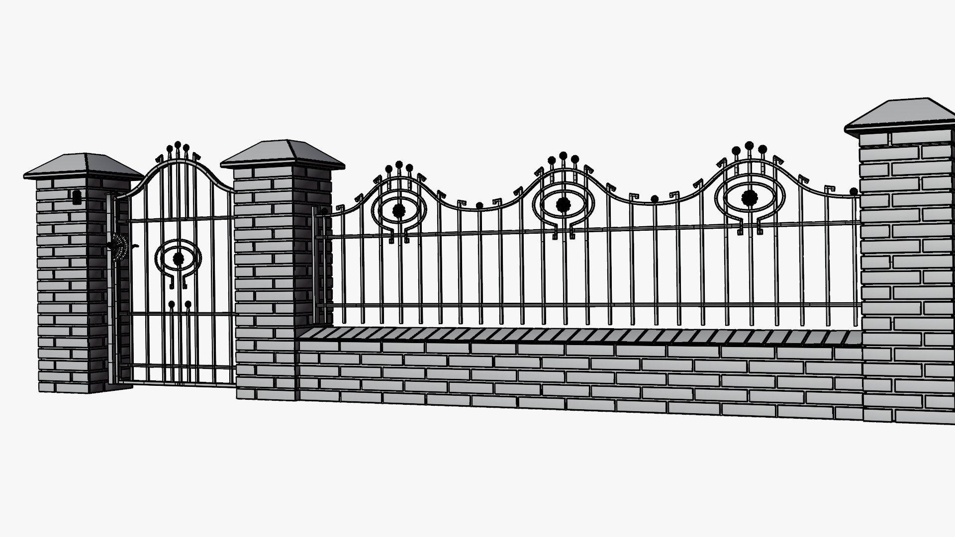 3D Decorative wrought iron fence with brick posts and a gate https://p.turbosquid.com/ts-thumb/Hx/eE3UMC/Nq/fence12/jpg/1710324108/1920x1080/fit_q87/29d50026820830442e10bba158e0c22c6165d1a5/fence12.jpg