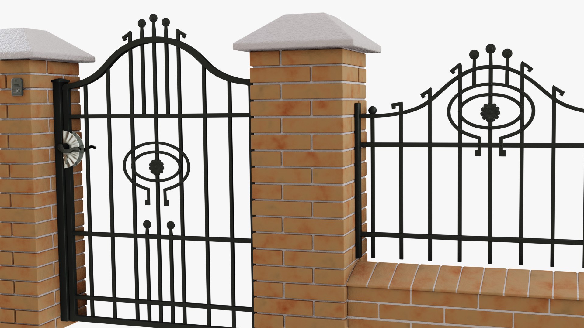 3D Decorative wrought iron fence with brick posts and a gate https://p.turbosquid.com/ts-thumb/Hx/eE3UMC/WQ/fence6/jpg/1710324105/1920x1080/fit_q87/ad9a4481354214f45ad2a3dbb48605a79e5b0a4b/fence6.jpg