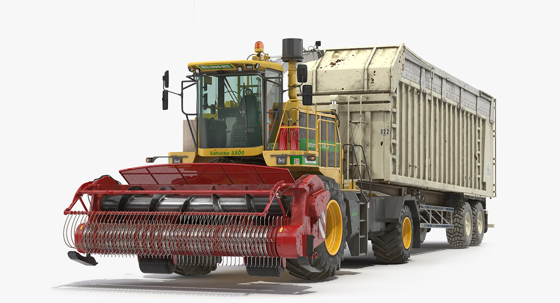 Combine CMC Saturne 5800 with Harvester Trailer 3D Model 3D model preview