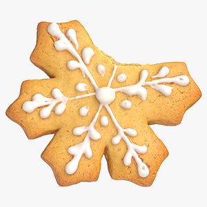 Gingerbread Snowflake Cookie 01 Bitten 3D