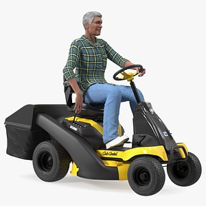 Sitting Farmer on Lawn-Mower with Grass Compartment