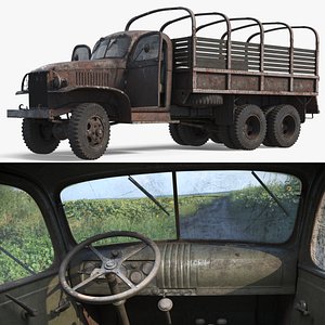 3D Classic WW2 Supply Truck Worn Rusted Rigged for Cinema 4D
