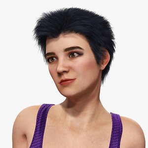 Realistic Model Woman Short Hair Purple Lady Dress