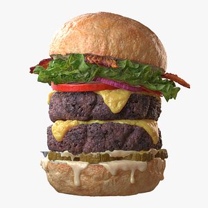 Double Cheese Burger with Bacon Lettuce tomato onions pickles and spicy mayo
